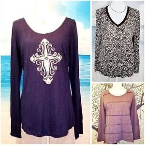 Set Lot of 3 Woman's Long Sleeve TUNIC Tops ASSORTED COLORS shirts size MED